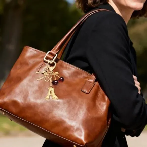 Bubble Initial Keychain Bow Cherry Gold Letter Bag Charm for Women Purse Handbag - Picture 7 of 7